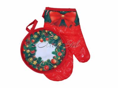 Спално бельо   Коледен текстил 2023 Комплект ръкавица с ръкохватка - Червена Коледа
